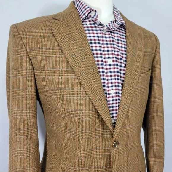 Irvine Park Men's Tweed Sport Coat Blazer Two‎ Button Brown Plaid Multicolor 40R